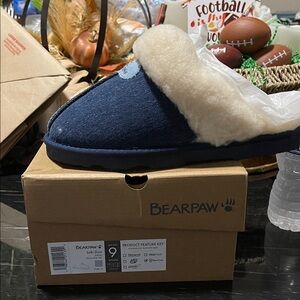 BearPaw Women's Navy Slippers with Cream Lining